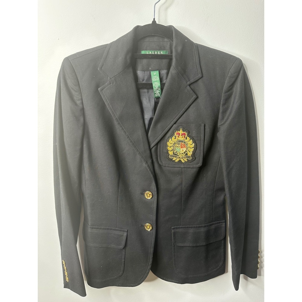 Lauren Ralph Lauren Crest Blazer Navy Blue Gold Button Bullion Coat Womens 2P